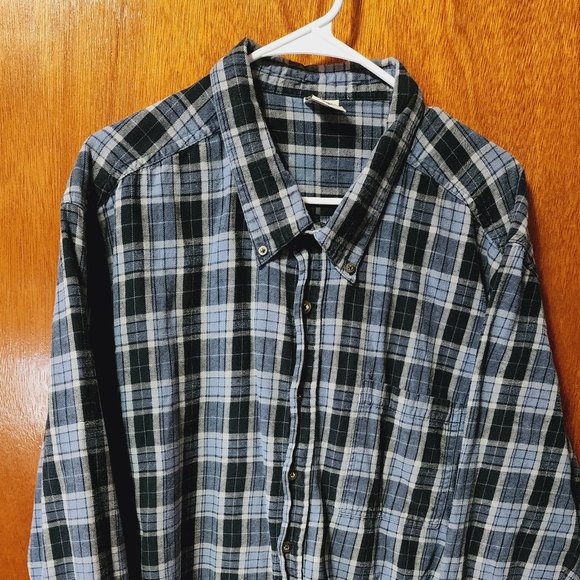 Men's 2X Open Trails Blue/Black Plaid Flannel Long Sleeve Button Down Shirt - Picture 1 of 9